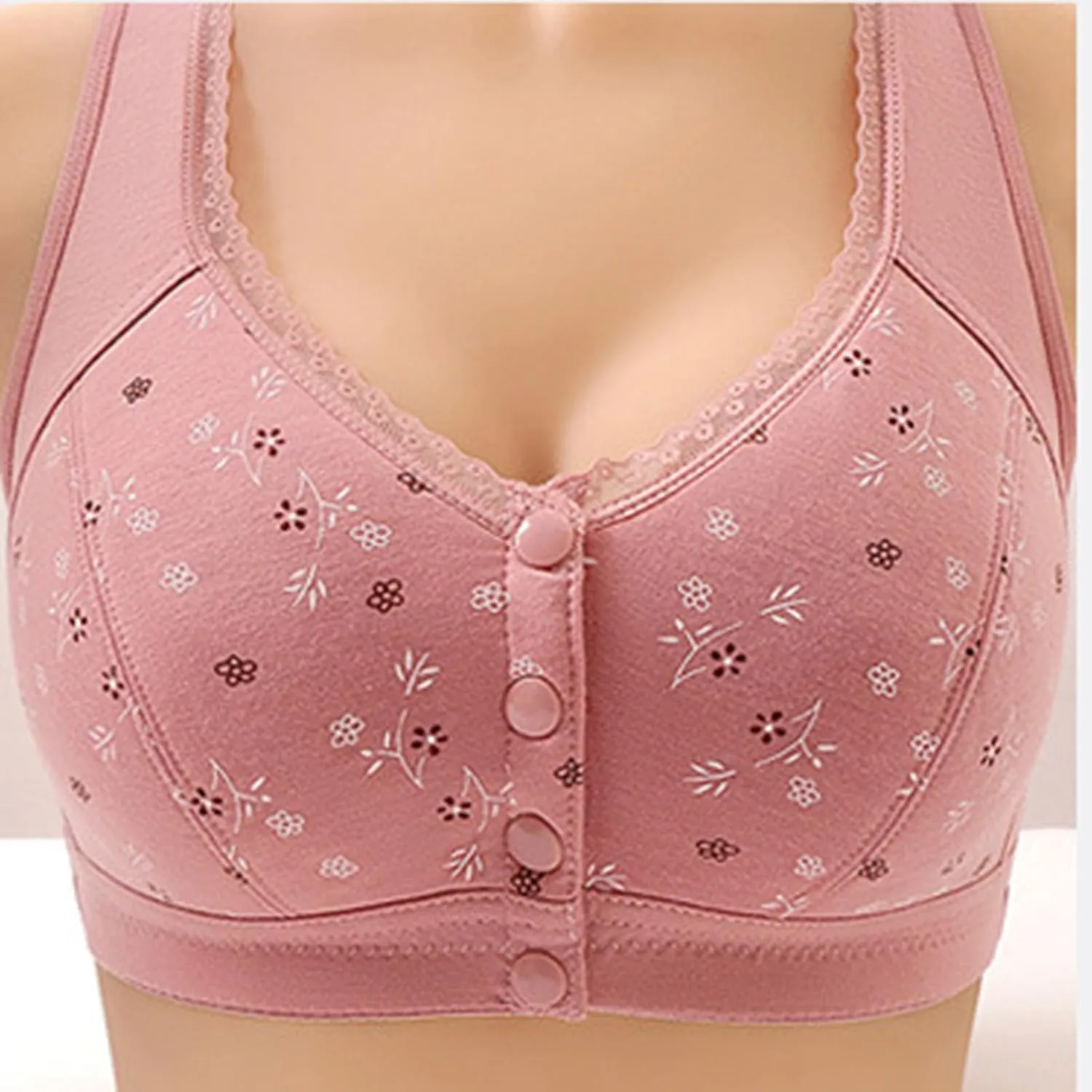 Daisy Bras for Older Women Front Closure Bra Cotton Bra Full Coverage Comfortable Bra No Underwire Plus Size Bra
