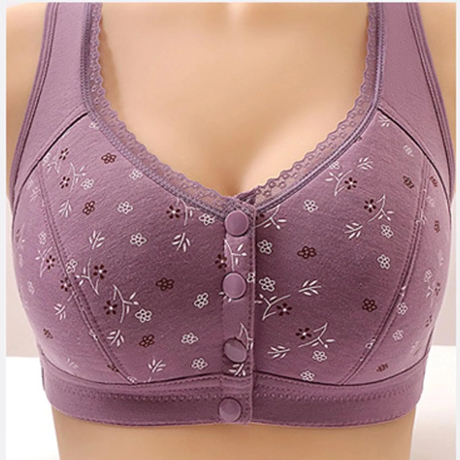 Daisy Bras for Older Women Front Closure Bra Cotton Bra Full Coverage Comfortable Bra No Underwire Plus Size Bra