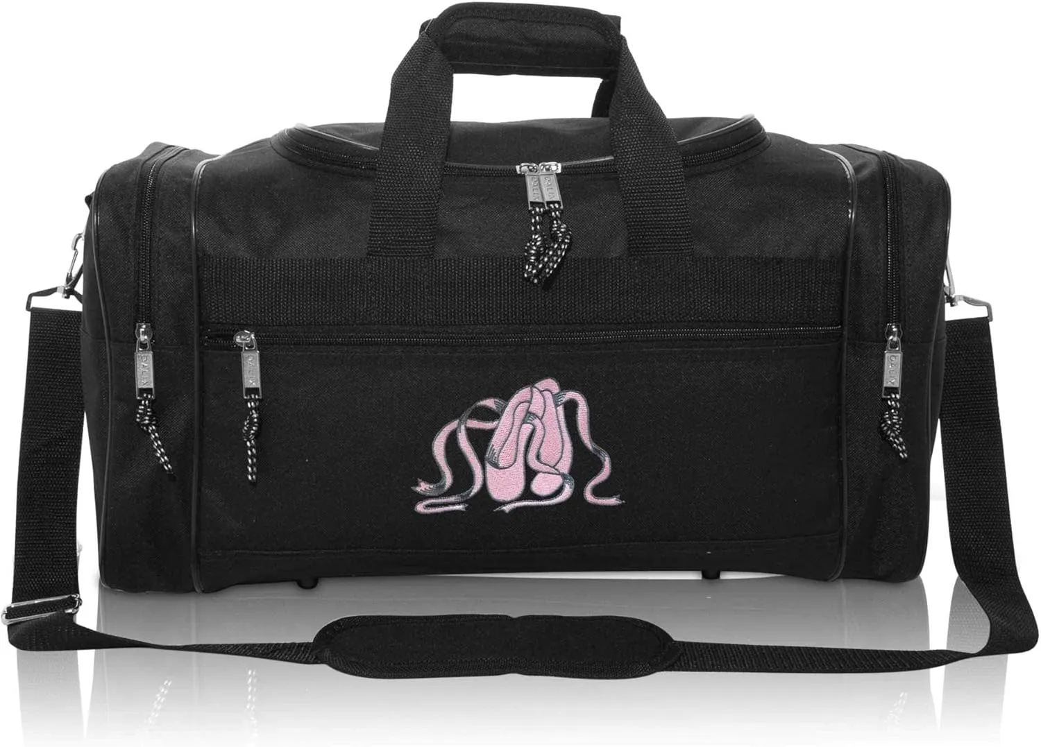 Dalix Ballet Shoes Dance Duffle Bag Embroidered Travel Gym Duffel Black
