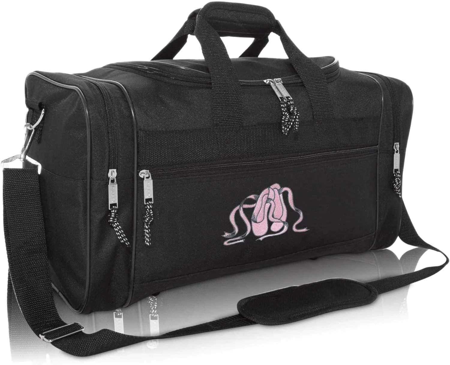 Dalix Ballet Shoes Dance Duffle Bag Embroidered Travel Gym Duffel Black
