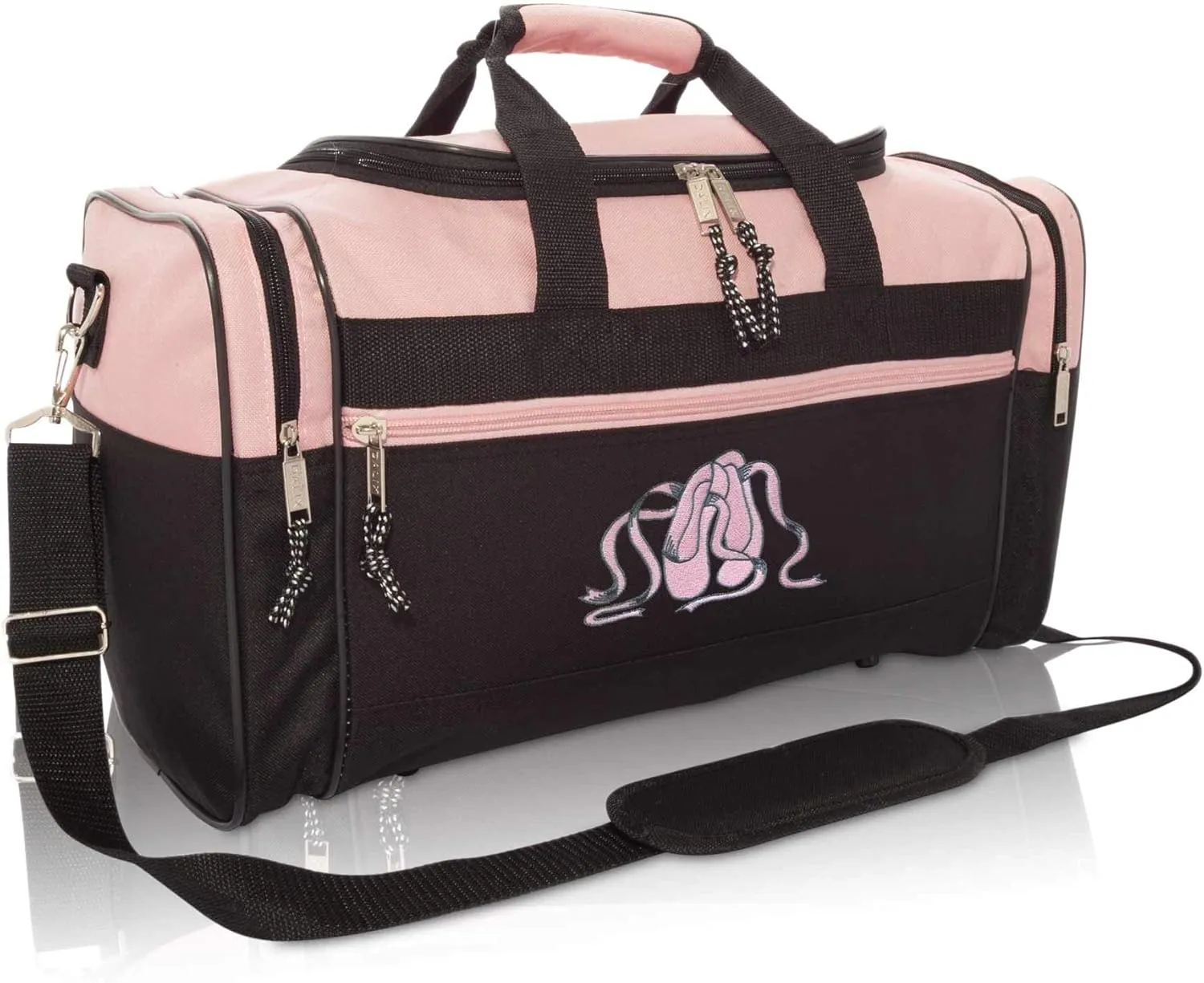 Dalix Ballet Shoes Dance Duffle Bag Embroidered Travel Gym Duffel Pink