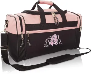 Dalix Ballet Shoes Dance Duffle Bag Embroidered Travel Gym Duffel Pink