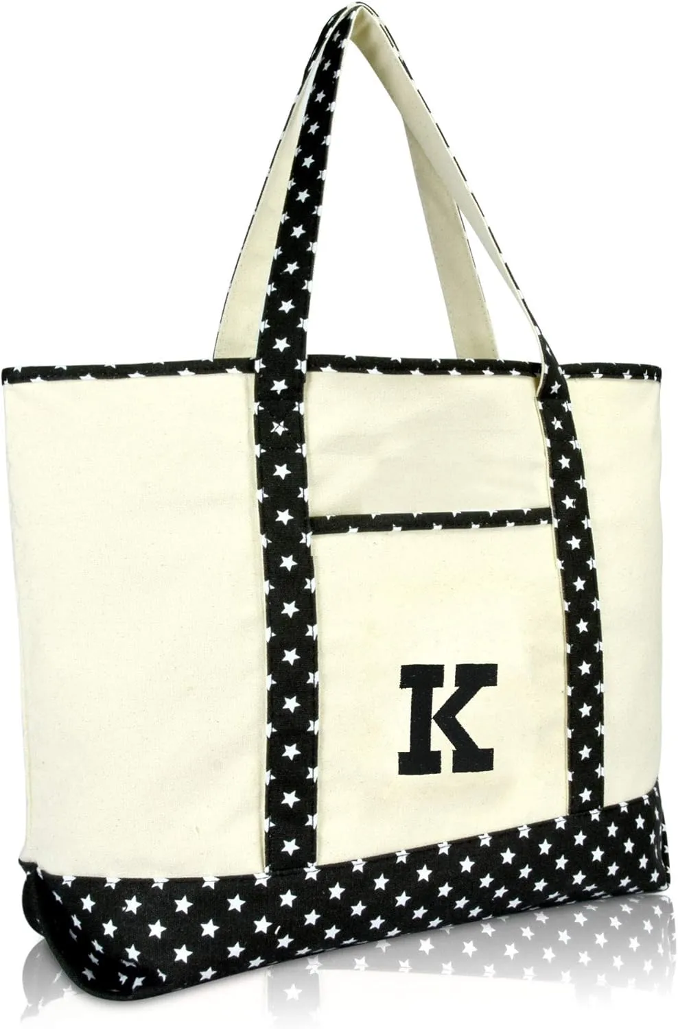 DALIX Initial Tote Bag Personalized Monogram Black Star Zippered Top Letter - K