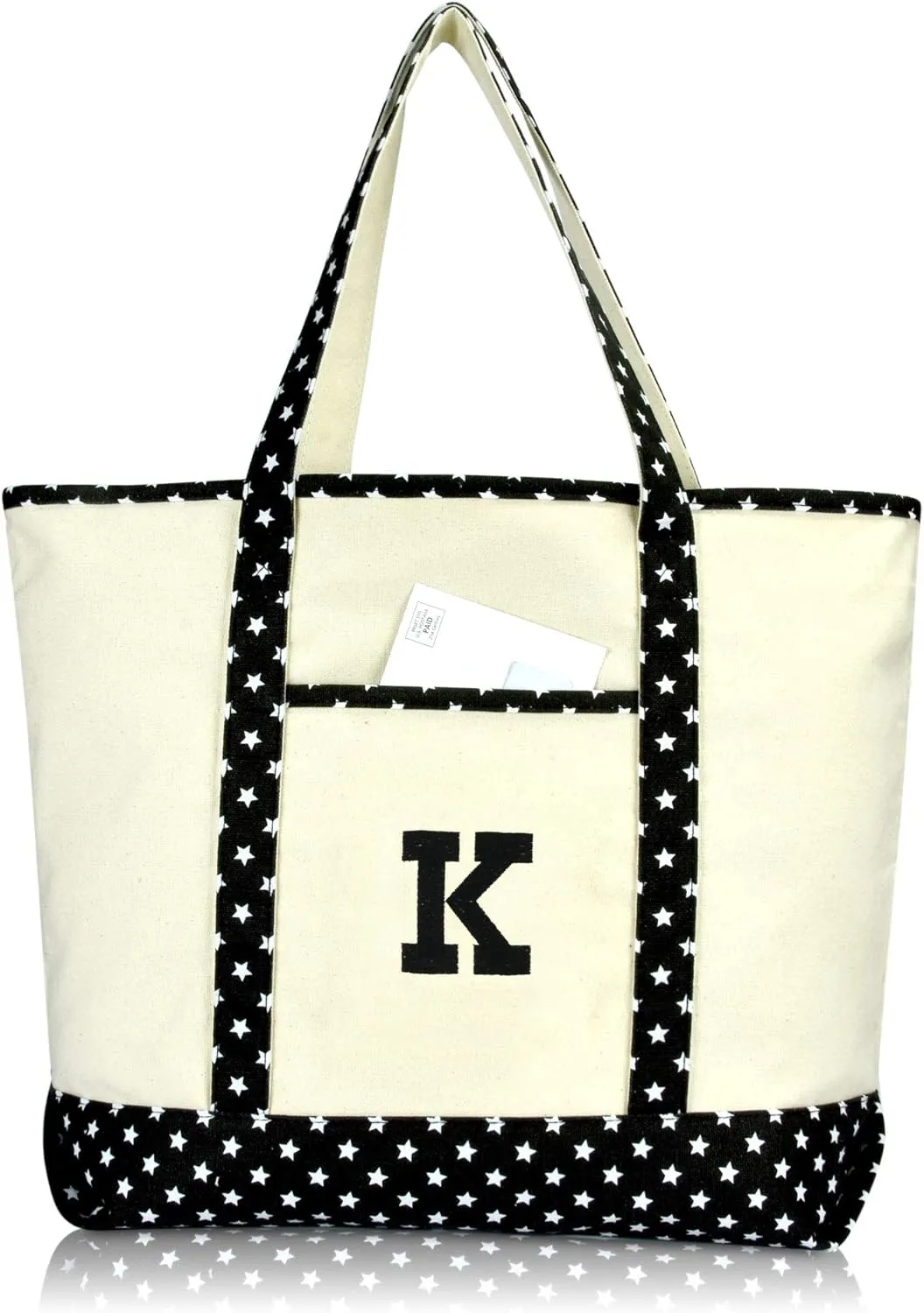 DALIX Initial Tote Bag Personalized Monogram Black Star Zippered Top Letter - K