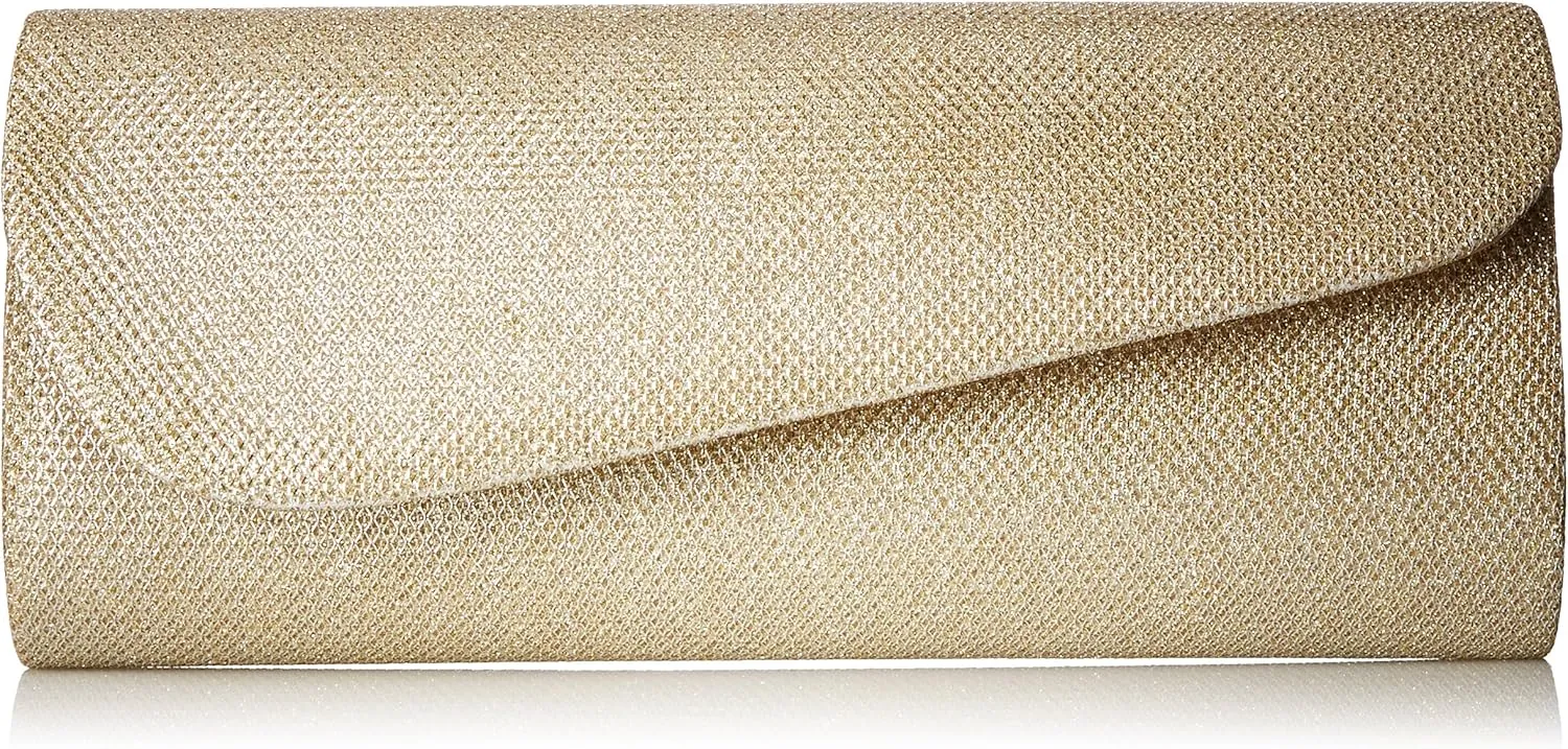 Damara Womens Oblique Flap Glitter Clutch Handbags (Gold)