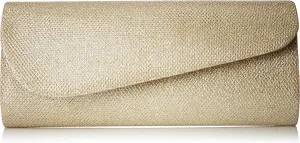 Damara Womens Oblique Flap Glitter Clutch Handbags (Gold)