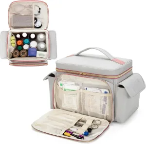 Damero Small Medicine Storage Bag Empty, Small First Aid Bag Empty Medicine Pill Bottles Storage Organizer for Home Health and Travel, Light-Gray Pink