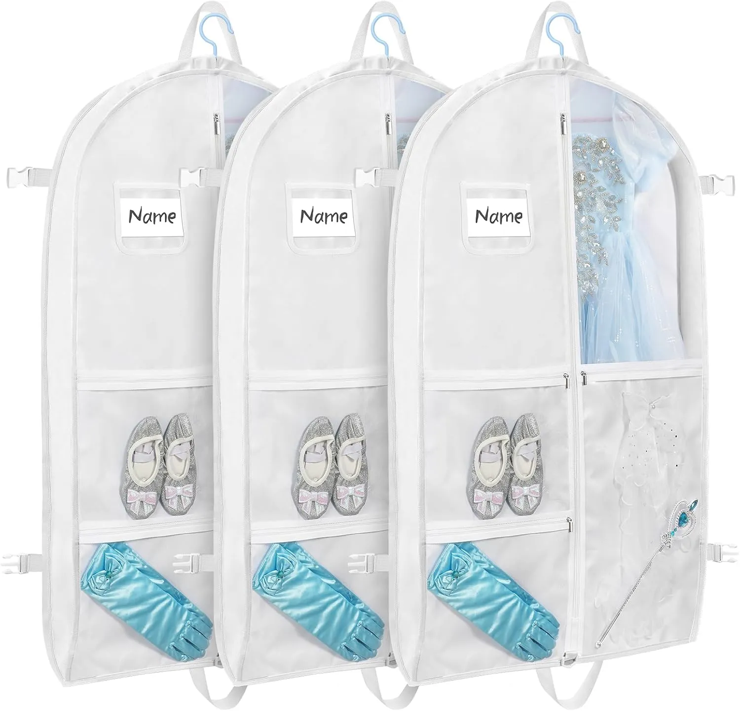 Dance costume bag, foldable and portable dance costume dancer costume bag, stronger zippered dance costume bag (White)