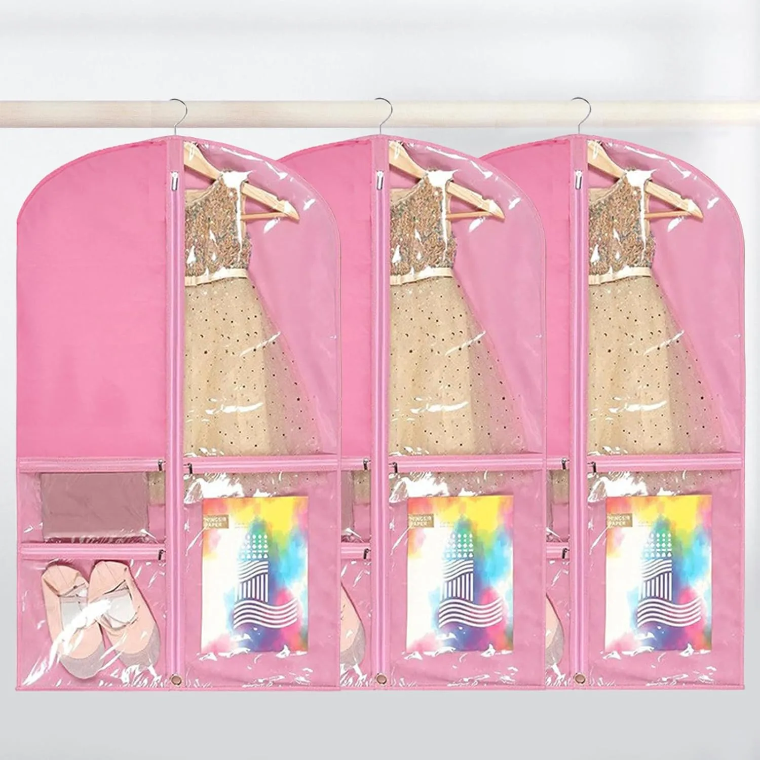 Dancewear Organizers Bag for Kids Clothing Hanging with Multiple Pockets Practical Children Garment Storage Sleeve