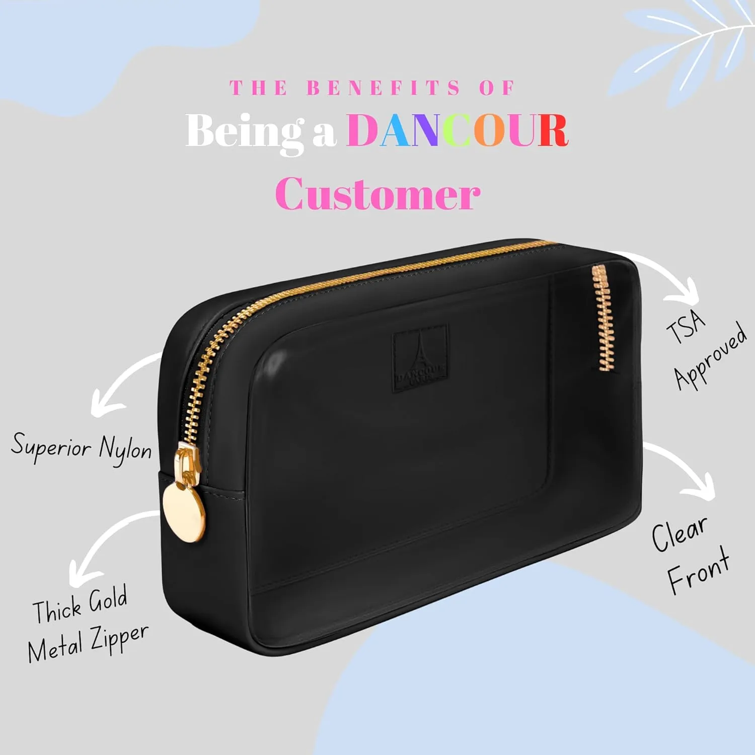 DANCOUR Clear Makeup Bag Mini Makeup Bag for Purse Mini Pouch Purse Clear Pouch Small Cosmetic Travel Case Travel Cosmetic Case (Small, Black)