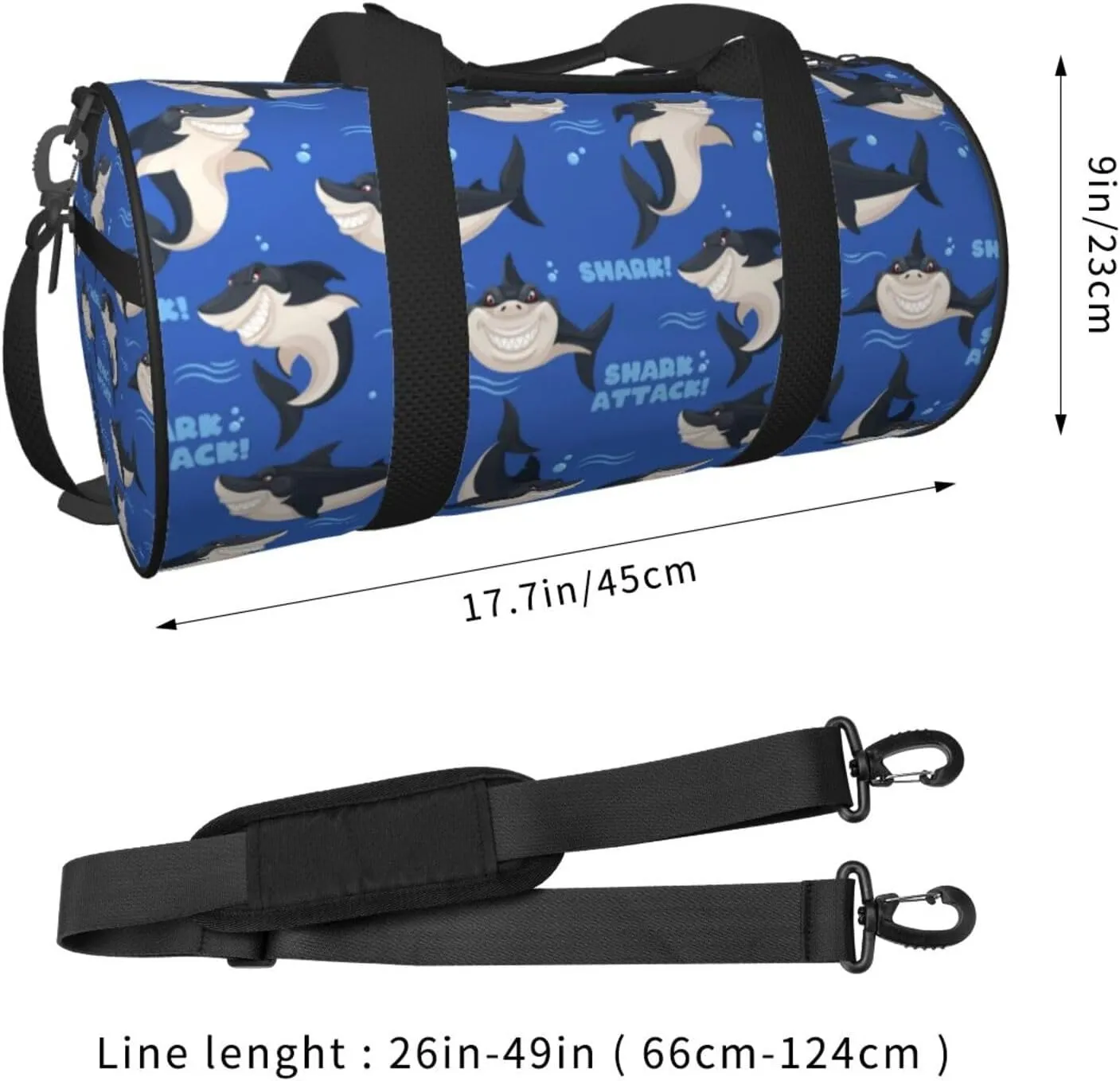 Dangerous smiling attack sharks Round Travel Duffel Bag Large Capacity Gym Sports Bags for Hiking Vacation Trips