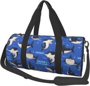 Dangerous smiling attack sharks Round Travel Duffel Bag Large Capacity Gym Sports Bags for Hiking Vacation Trips