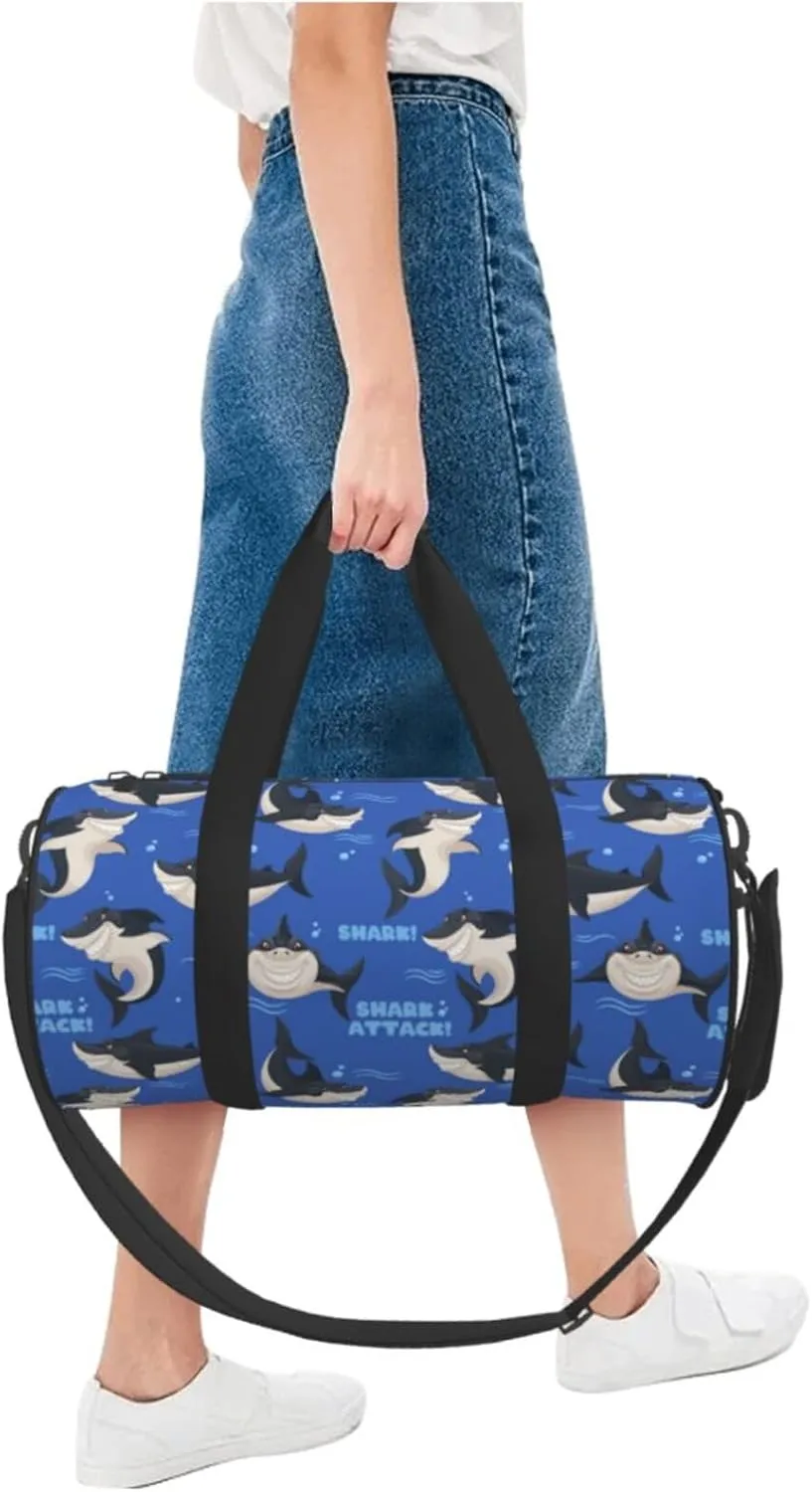 Dangerous smiling attack sharks Round Travel Duffel Bag Large Capacity Gym Sports Bags for Hiking Vacation Trips