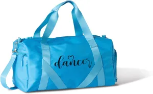 Danz N Motion Dance Duffel Bag, Turquoise with Dancer Script, Multiple Storage Pockets