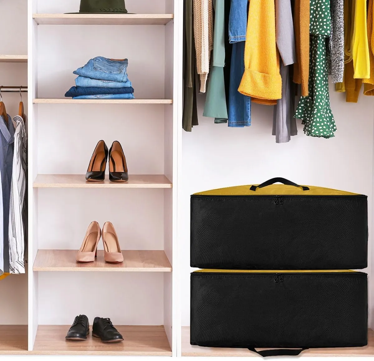 Dark Goldenrod Storage Bags Bedding Storage Containers with Handles Storage Organizer for Clothes, Bedding, Comforter
