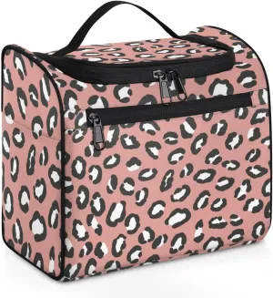 Dark Pink Leopard Print Hanging Toiletry Bag Wash Makeup Bag for Women Men Travel Cosmetics Bag Shaving Bag Organizer Kit for Accessories, Cosmetics, Travel Essentials