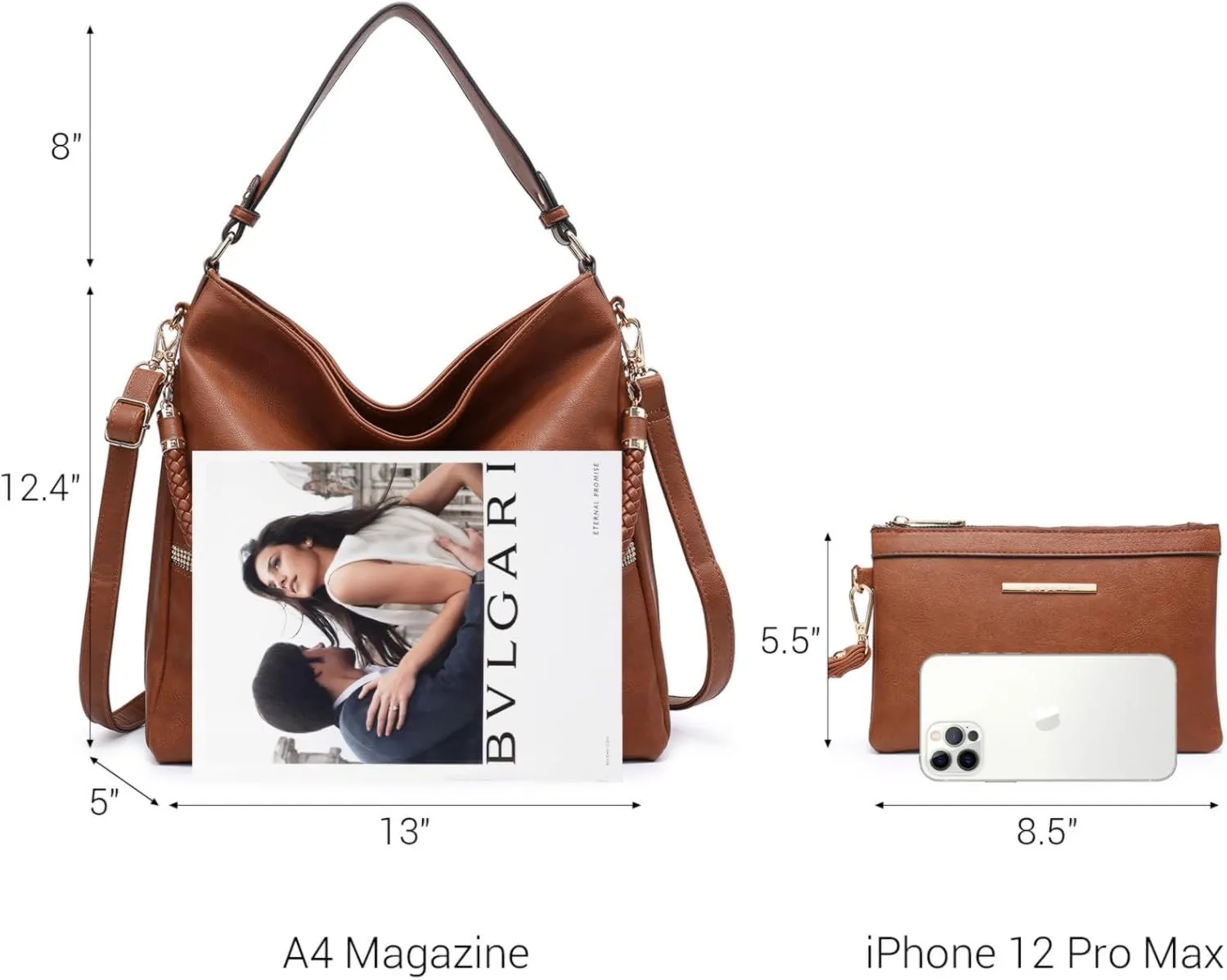 Dasein Hobo Handbags for Women Purses Vegan Leather Shoulder Bags Bucket Purse Large Tote Set with Long Strap