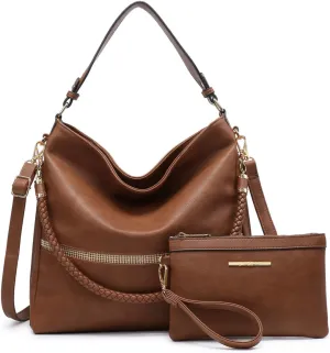 Dasein Hobo Handbags for Women Purses Vegan Leather Shoulder Bags Bucket Purse Large Tote Set with Long Strap