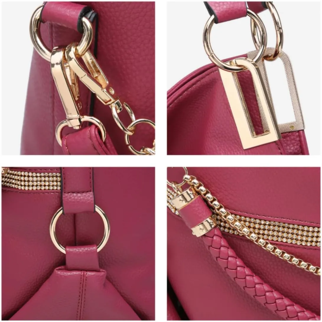 Dasein Purses for Women Vegan Leather Handbags Rhinestones Hobo Bags Tote Purse Shoulder Bag Ladies Handbag