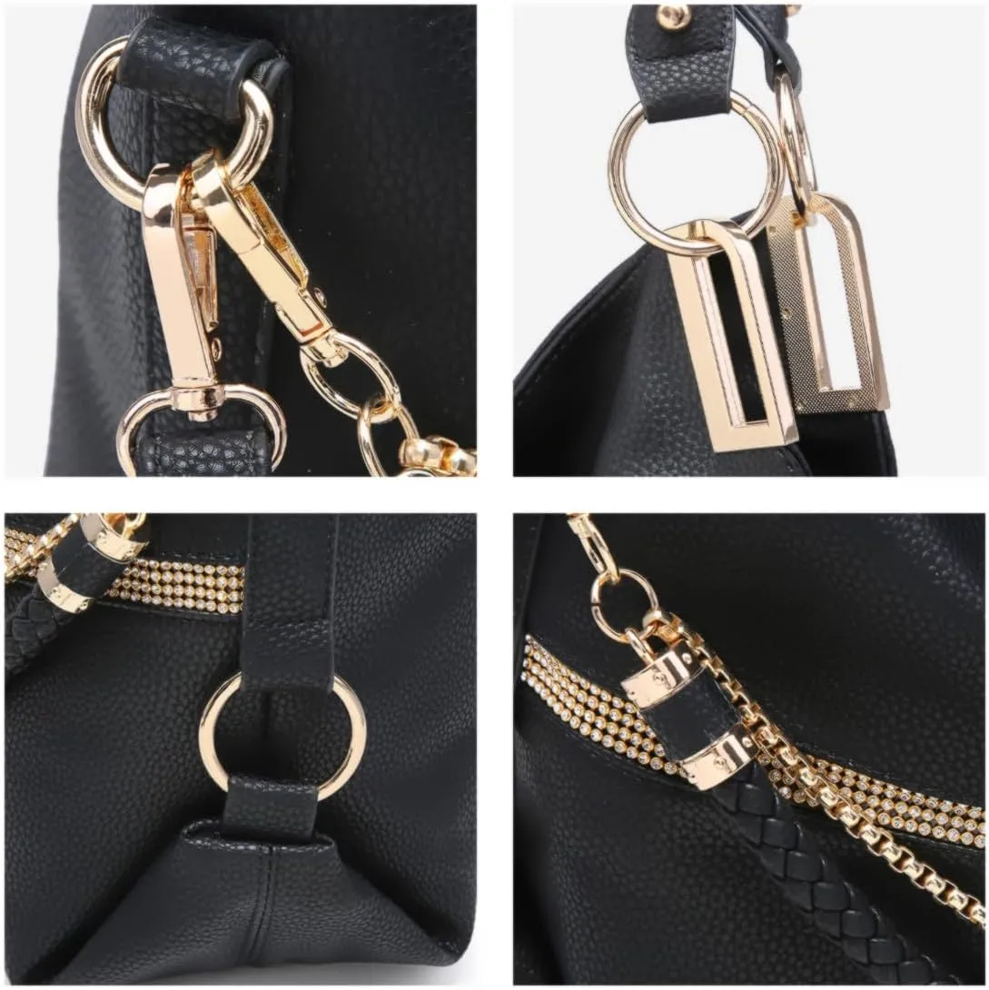 Dasein Purses for Women Vegan Leather Handbags Rhinestones Hobo Bags Tote Purse Shoulder Bag Ladies Handbag