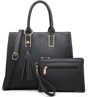 Dasein Purses Handbags for Women Satchel Vegan Leather Shoulder Bags Work Tote for Ladies with Matching Clutch