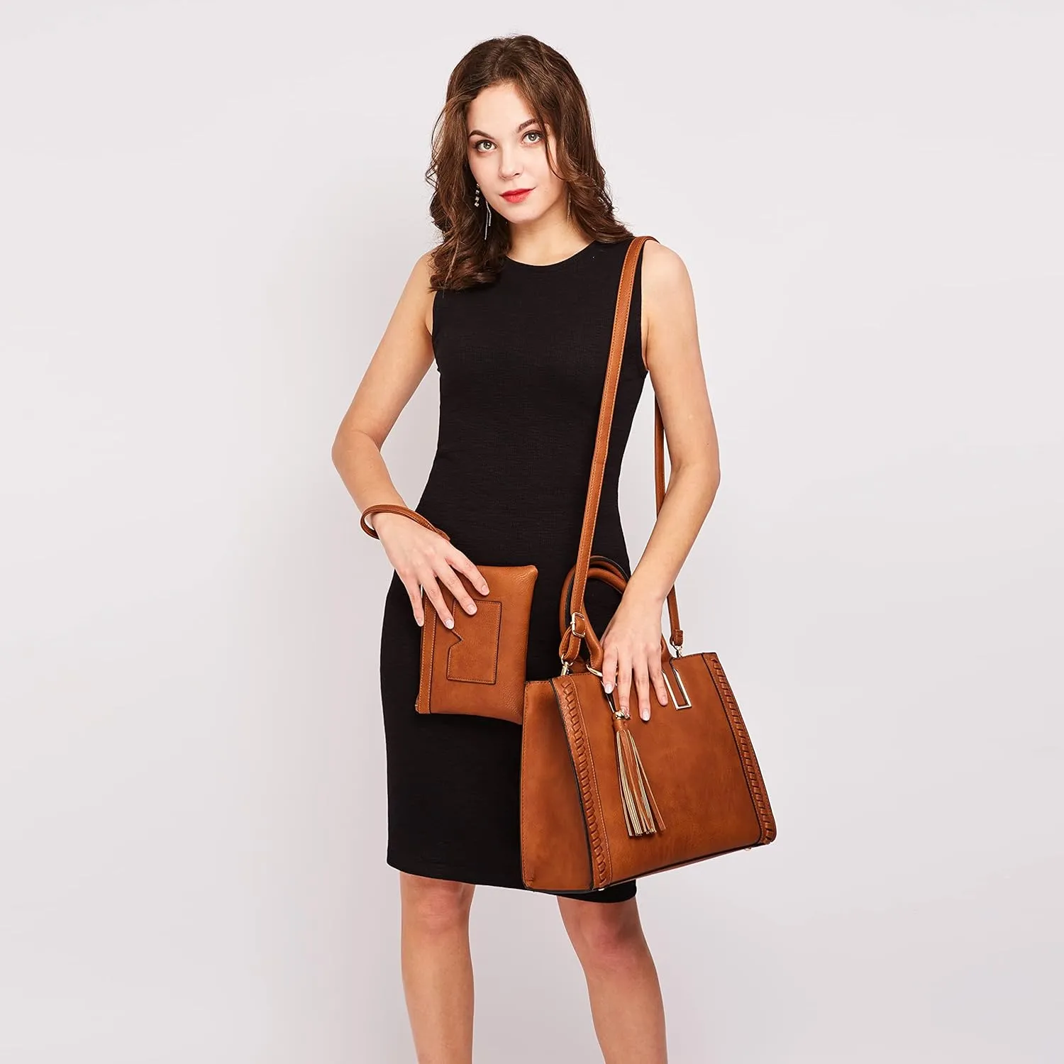 Dasein Purses Handbags for Women Satchel Vegan Leather Shoulder Bags Work Tote for Ladies with Matching Clutch