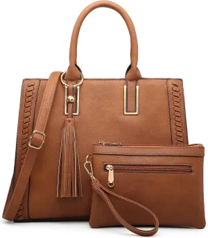 Dasein Purses Handbags for Women Satchel Vegan Leather Shoulder Bags Work Tote for Ladies with Matching Clutch