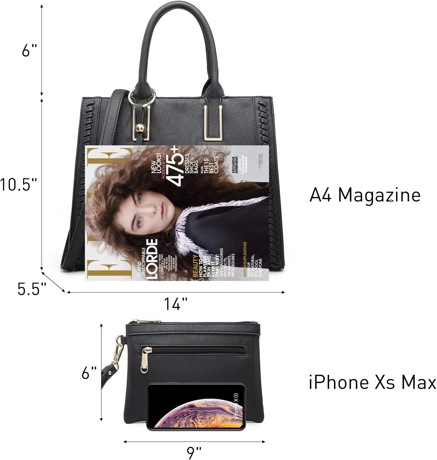 Dasein Purses Handbags for Women Satchel Vegan Leather Shoulder Bags Work Tote for Ladies with Matching Clutch