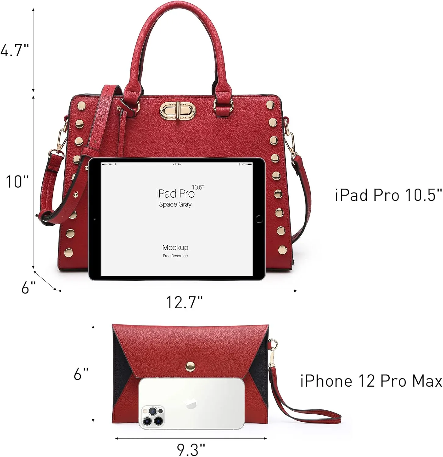 Dasein Women Medium Satchel Handbag Work Tote Shoulder Bag Top Handle Purse with Matching Clutch 2pcs Set