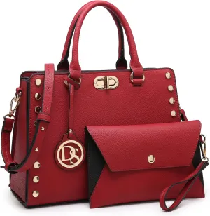 Dasein Women Medium Satchel Handbag Work Tote Shoulder Bag Top Handle Purse with Matching Clutch 2pcs Set