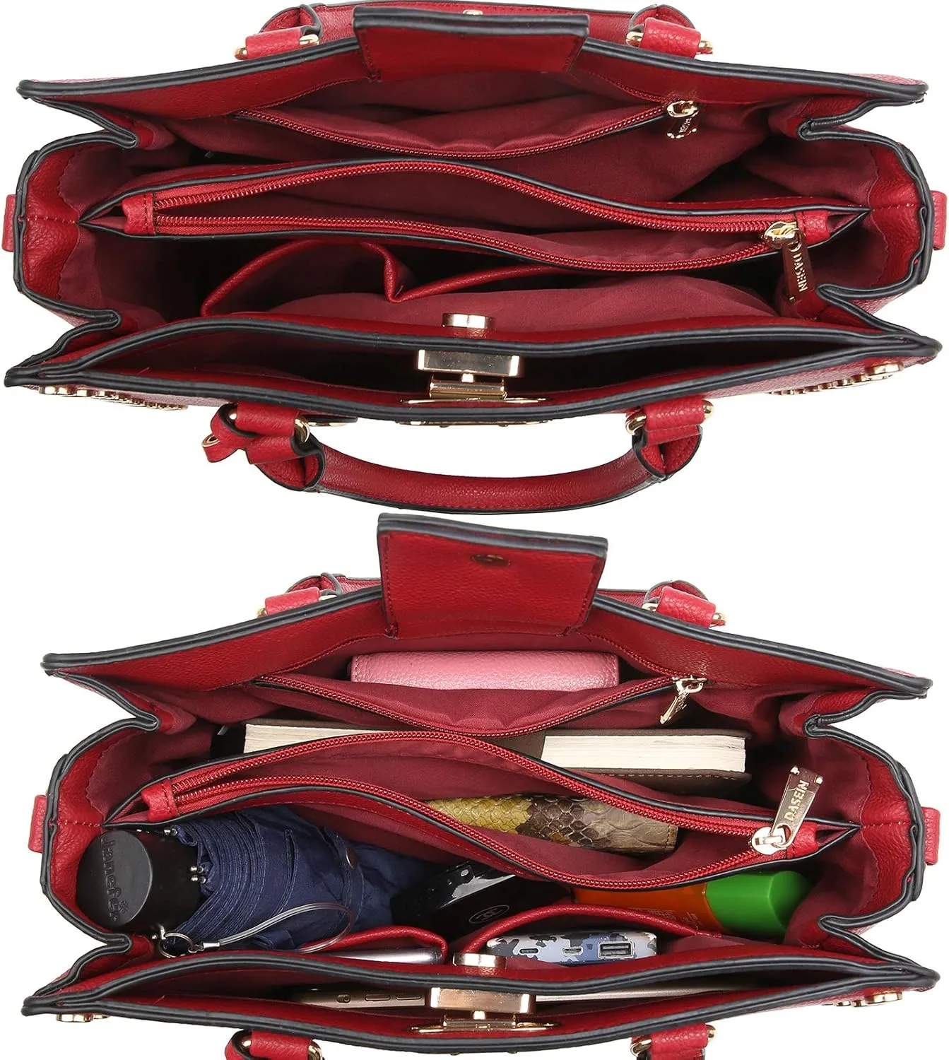 Dasein Women Medium Satchel Handbag Work Tote Shoulder Bag Top Handle Purse with Matching Clutch 2pcs Set