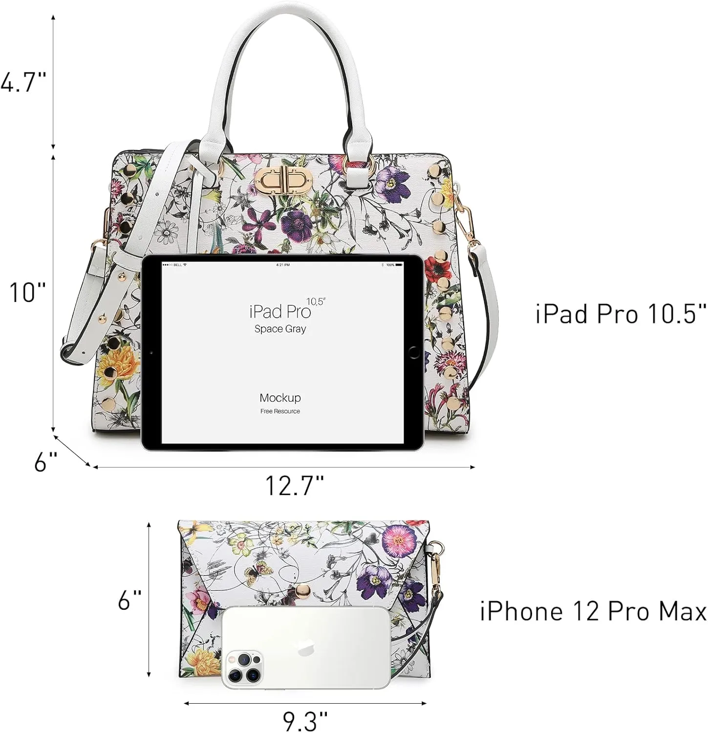 Dasein Women Medium Satchel Handbag Work Tote Shoulder Bag Top Handle Purse with Matching Clutch 2pcs Set