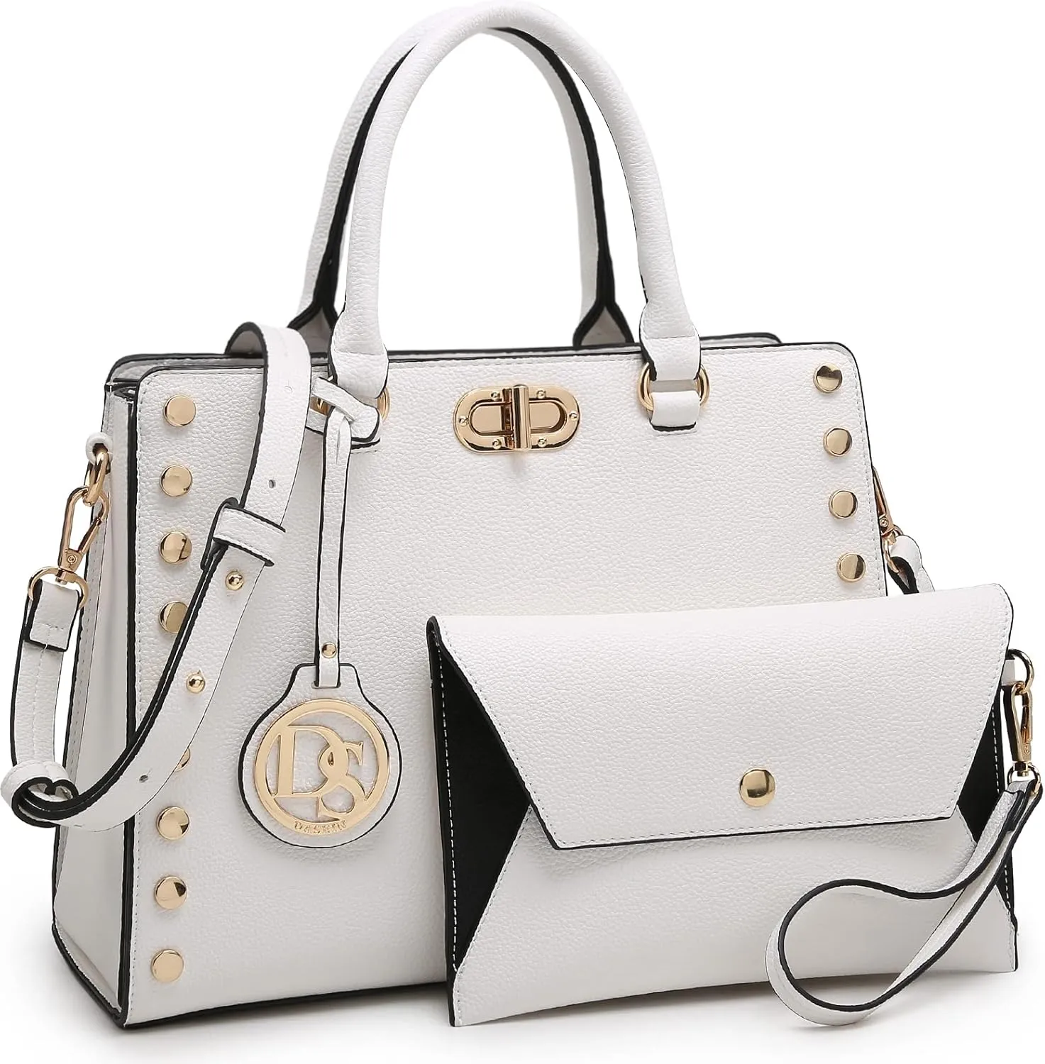 Dasein Women Medium Satchel Handbag Work Tote Shoulder Bag Top Handle Purse with Matching Clutch 2pcs Set