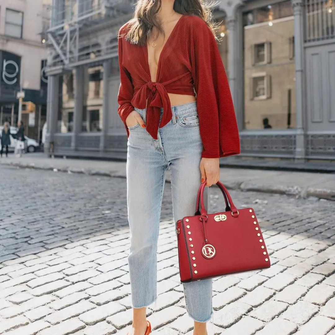 Dasein Women Medium Satchel Handbag Work Tote Shoulder Bag Top Handle Purse with Matching Clutch 2pcs Set