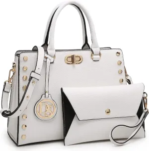Dasein Women Medium Satchel Handbag Work Tote Shoulder Bag Top Handle Purse with Matching Clutch 2pcs Set