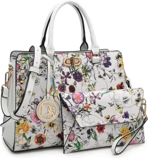 Dasein Women Medium Satchel Handbag Work Tote Shoulder Bag Top Handle Purse with Matching Clutch 2pcs Set