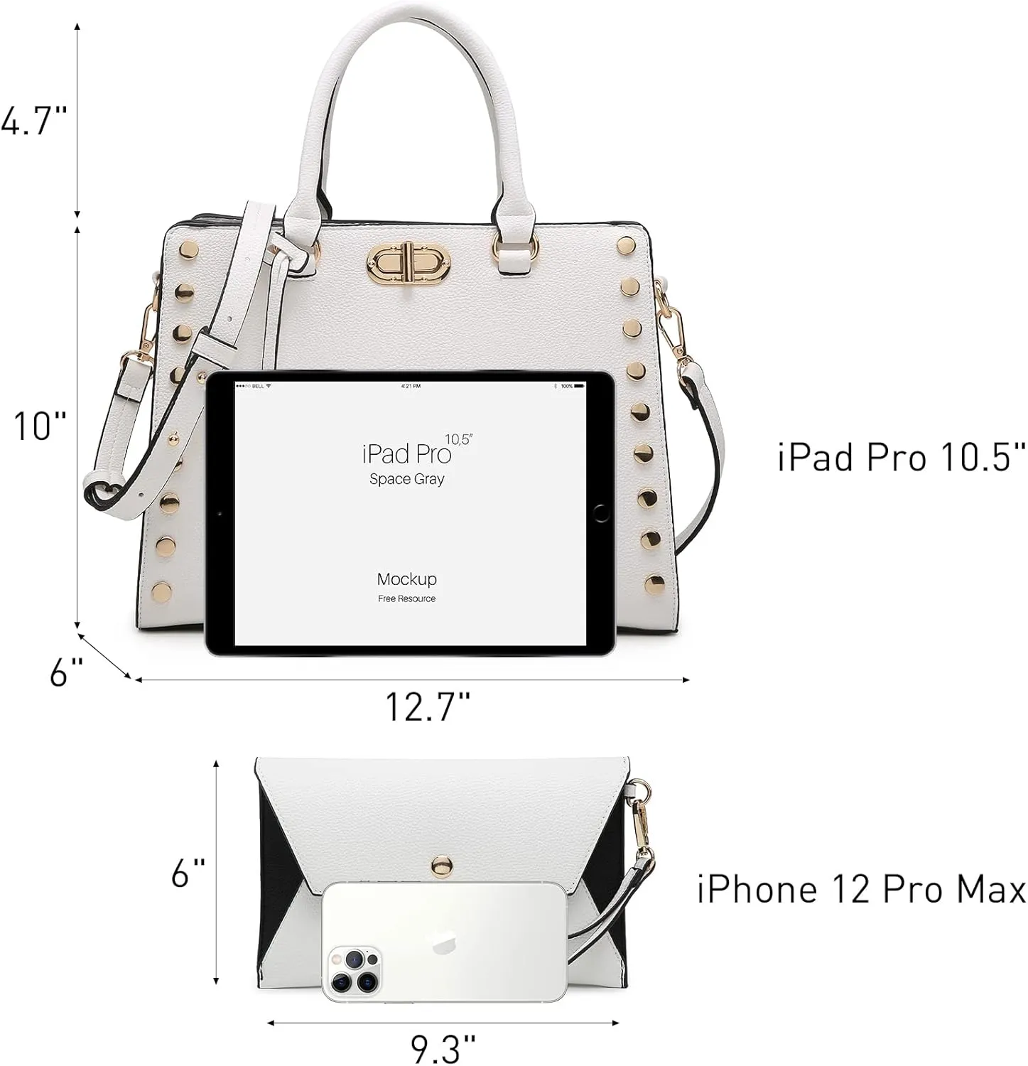 Dasein Women Medium Satchel Handbag Work Tote Shoulder Bag Top Handle Purse with Matching Clutch 2pcs Set