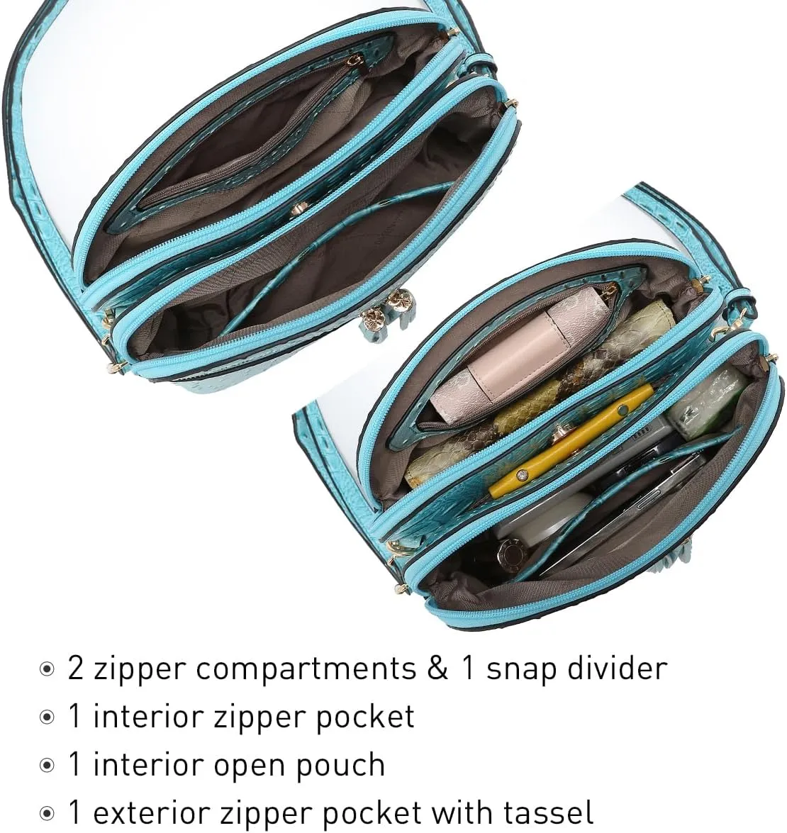 Dasein Women Tassel Zipper Pocket Crossbody Bag Shoulder Purse Fashion Travel Bag with Multi Pockets