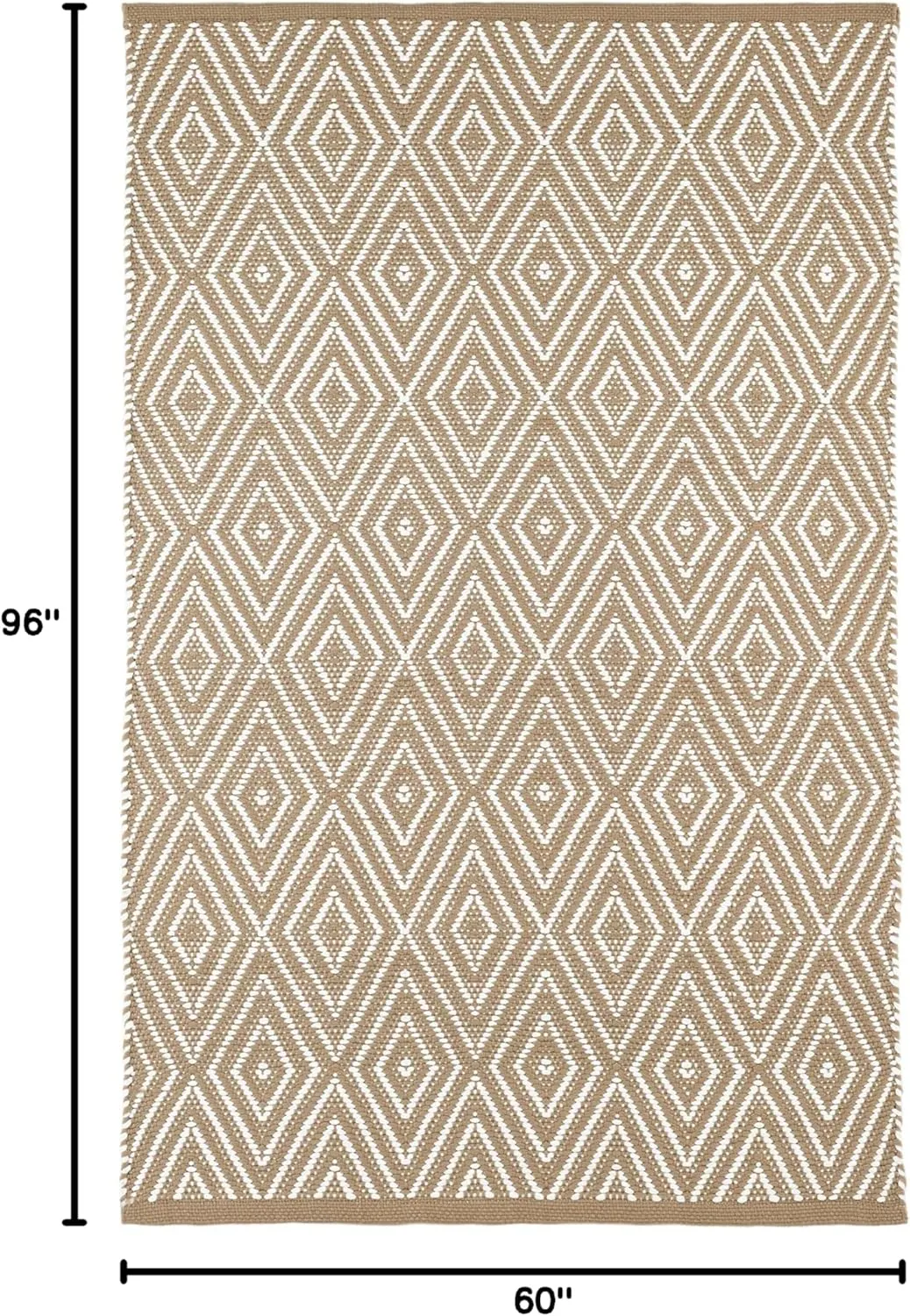 Dash and Albert Diamond Indoor/Outdoor Area Rug - 5' x 8' Khaki/White - Geometric Pattern Handwoven Washable Accent Rug - Durable, Lightweight, High Traffic Areas Sunroom, Deck, Hallway, Kitchen