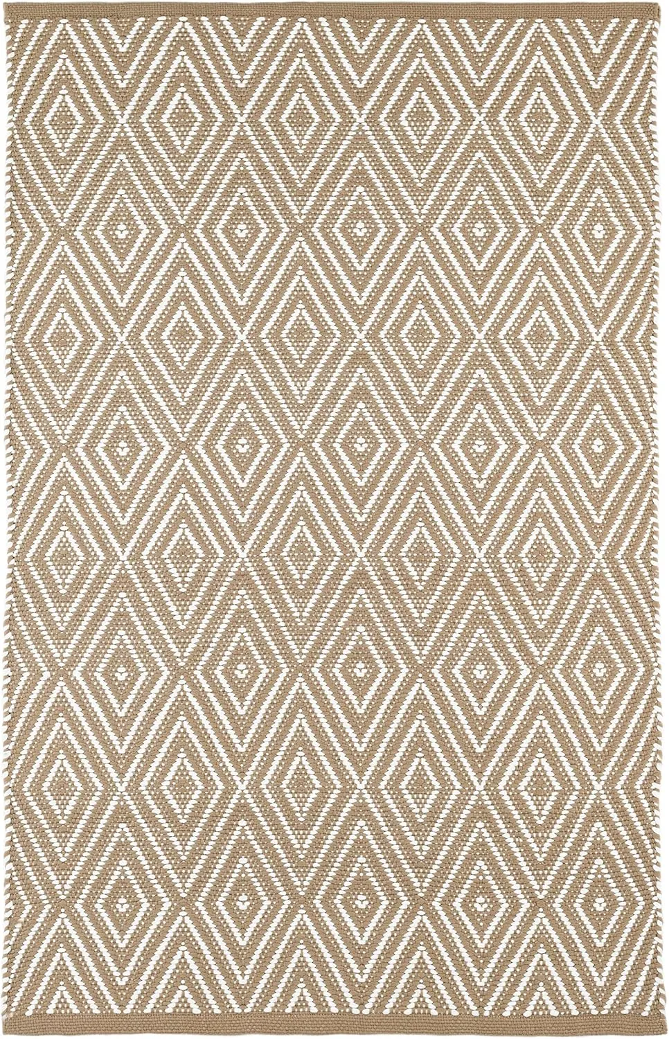 Dash and Albert Diamond Indoor/Outdoor Area Rug - 5' x 8' Khaki/White - Geometric Pattern Handwoven Washable Accent Rug - Durable, Lightweight, High Traffic Areas Sunroom, Deck, Hallway, Kitchen