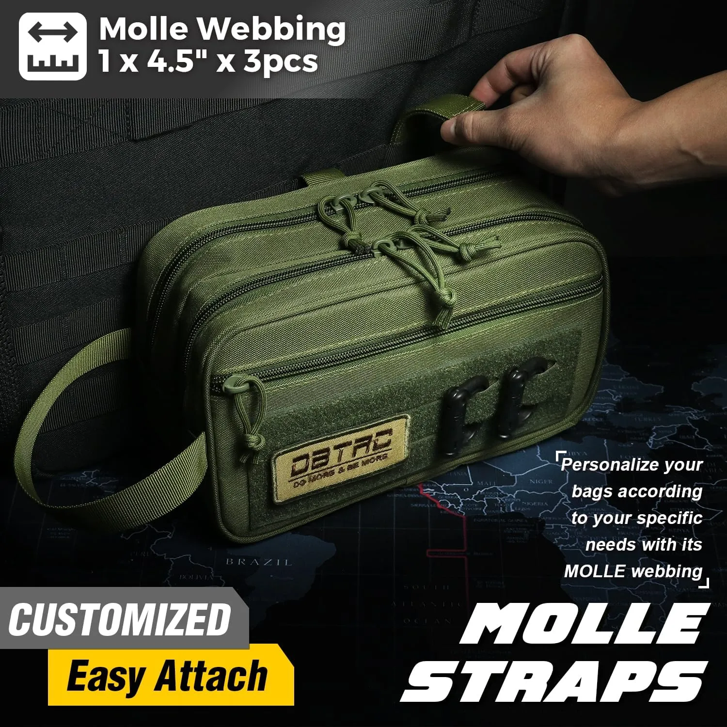 DBTAC DO MORE & BE MORE Tactical Toiletry Bag for Men | Compact Dopp Kit with Dry & Wet Compartments | Travel Shaving Kit Bag w/US Flag Patch, OD Green
