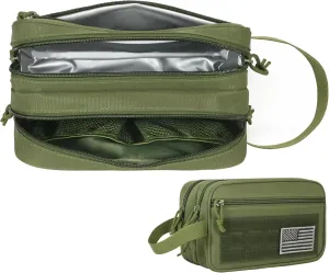 DBTAC DO MORE & BE MORE Tactical Toiletry Bag for Men | Compact Dopp Kit with Dry & Wet Compartments | Travel Shaving Kit Bag w/US Flag Patch, OD Green