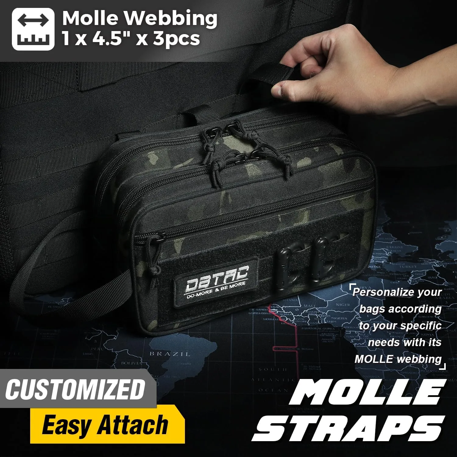 DBTAC Tactical Toiletry Bag for Men | Dry Wet Separate Hygiene Bag Compact Dopp Kit Mens Shaving Kit Travel shower Bag (Black Camo)