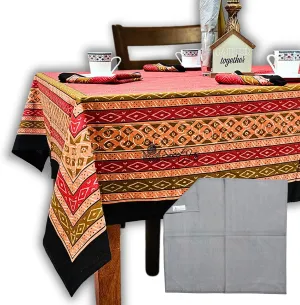 Debonair Diamond Cotton Tablecloth and One Plain Napkin, Geometric Kitchen Dining Table Cloth, Table Cover for Indoor and Outdoors, Tuscan Passion, 60 x 90 in