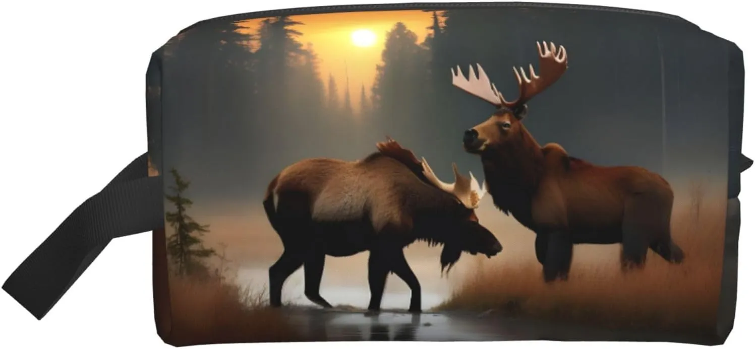 Deer Bear Moose Print Large Capacity Zippered Storage Bag Travel Cosmetic Organizer for Toiletries Makeup