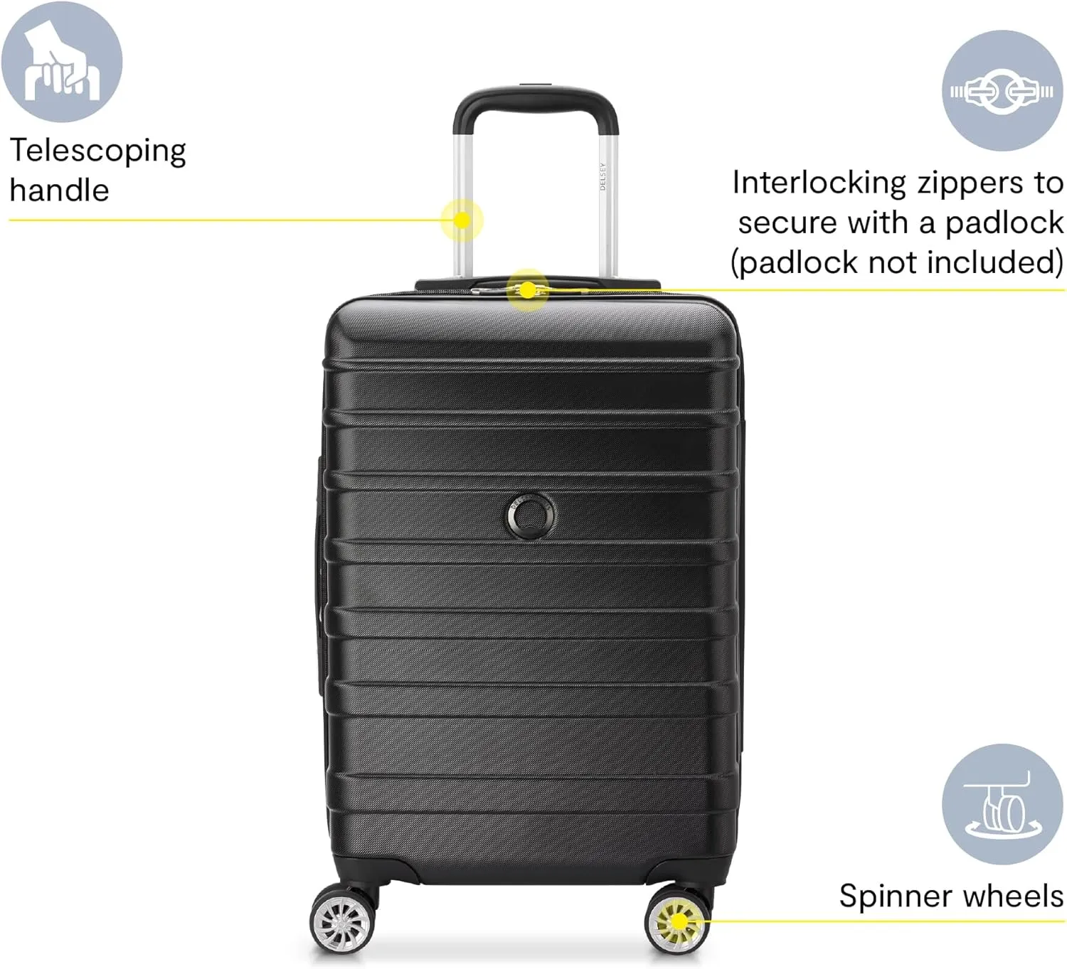 DELSEY PARIS Margot Hardside Luggage, Dual Wheel Spinners for Smooth Travel, Expandable with Spacious & Organizable compartments, Men and Women, Black, Large Check-In 28-Inch