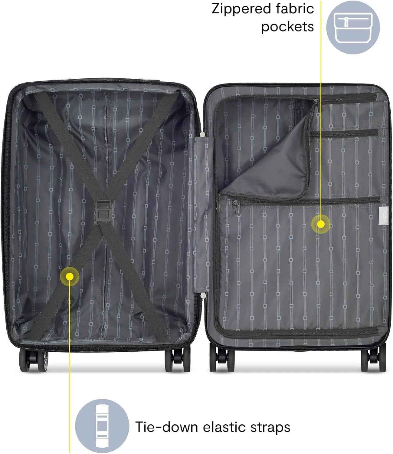 DELSEY PARIS Margot Hardside Luggage, Dual Wheel Spinners for Smooth Travel, Expandable with Spacious & Organizable compartments, Men and Women, Black, Large Check-In 28-Inch