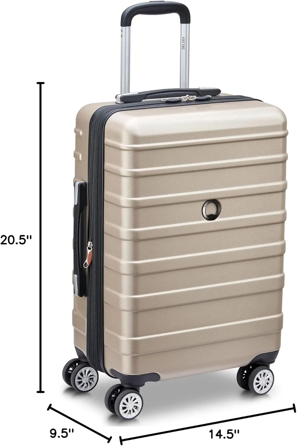 DELSEY PARIS Margot Hardside Luggage, Dual Wheel Spinners for Smooth Travel, Expandable with Spacious & Organizable compartments, Men and Women, Gold, Carry-On 20-Inch
