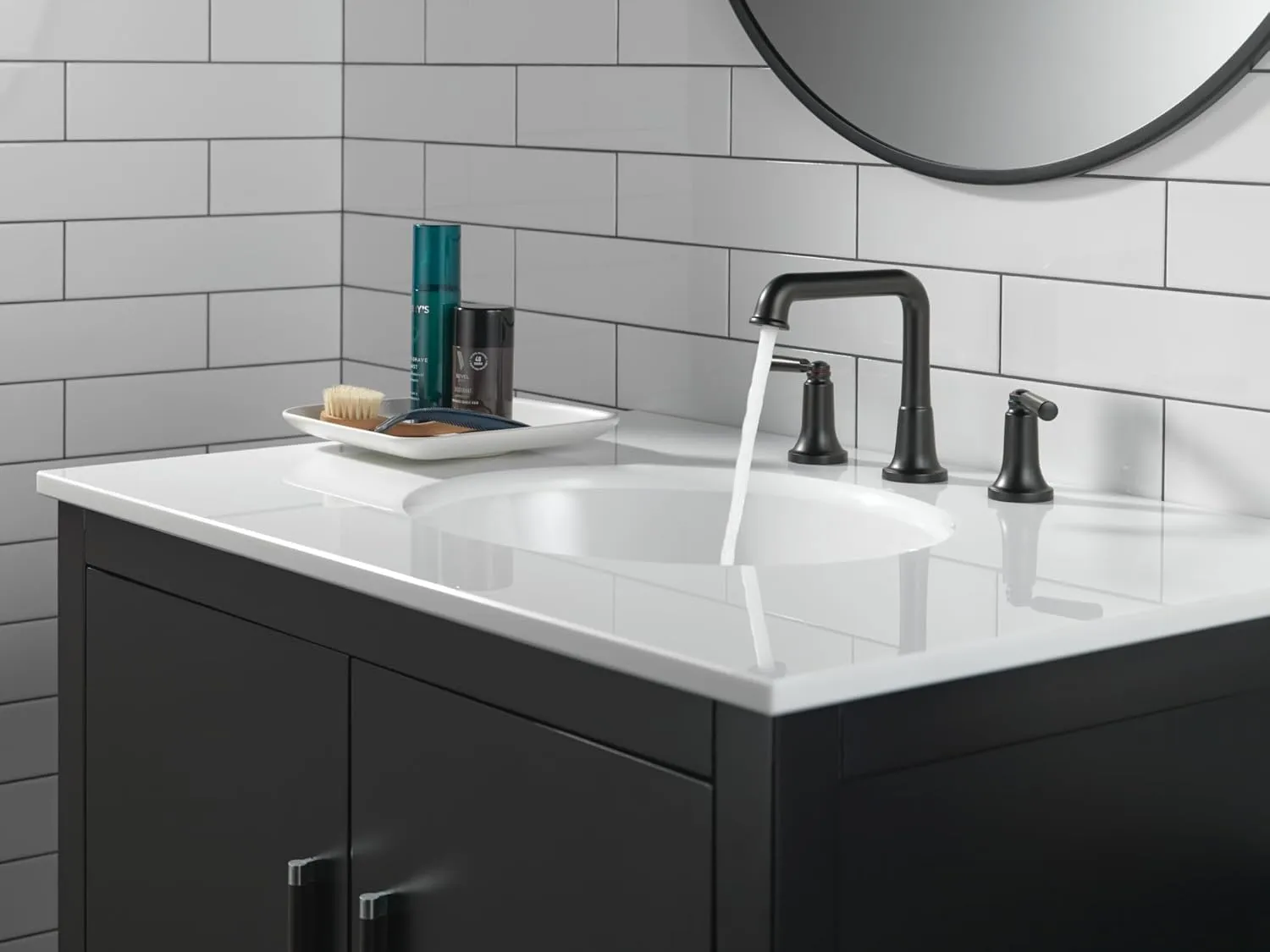 Delta Faucet Matte Black 3-Hole Widespread Bathroom Faucet with Diamond Seal Technology, Metal Drain Assembly, 3536-BLMPU-DST