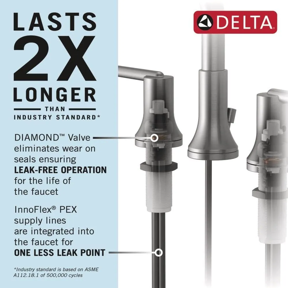 Delta Faucet Matte Black 3-Hole Widespread Bathroom Faucet with Diamond Seal Technology, Metal Drain Assembly, 3536-BLMPU-DST